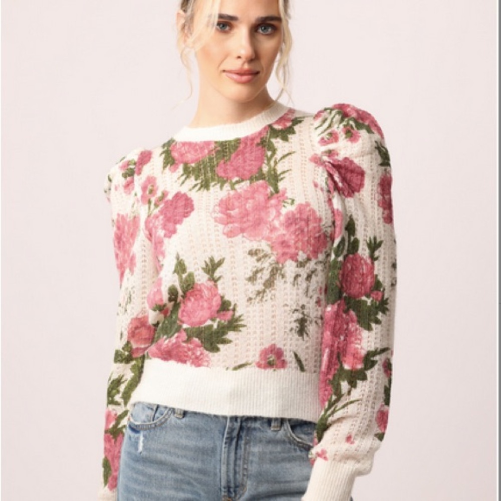 Floral Puff Sleeve Spring Sweater